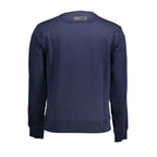 Blue cotton men's sweater by Plein Sport featuring a classic fit and ribbed cuffs, displayed on a plain background.