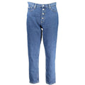 Calvin Klein Blu cotton women's jeans with classic fit and five-pocket design, shown on a model.