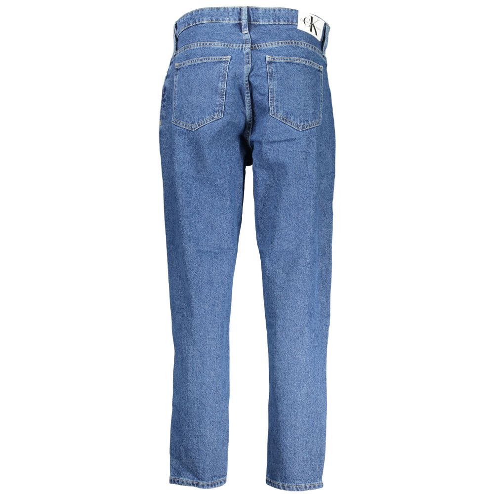 Calvin Klein Blu cotton women's jeans with classic five-pocket design and slim fit, displayed on a model.