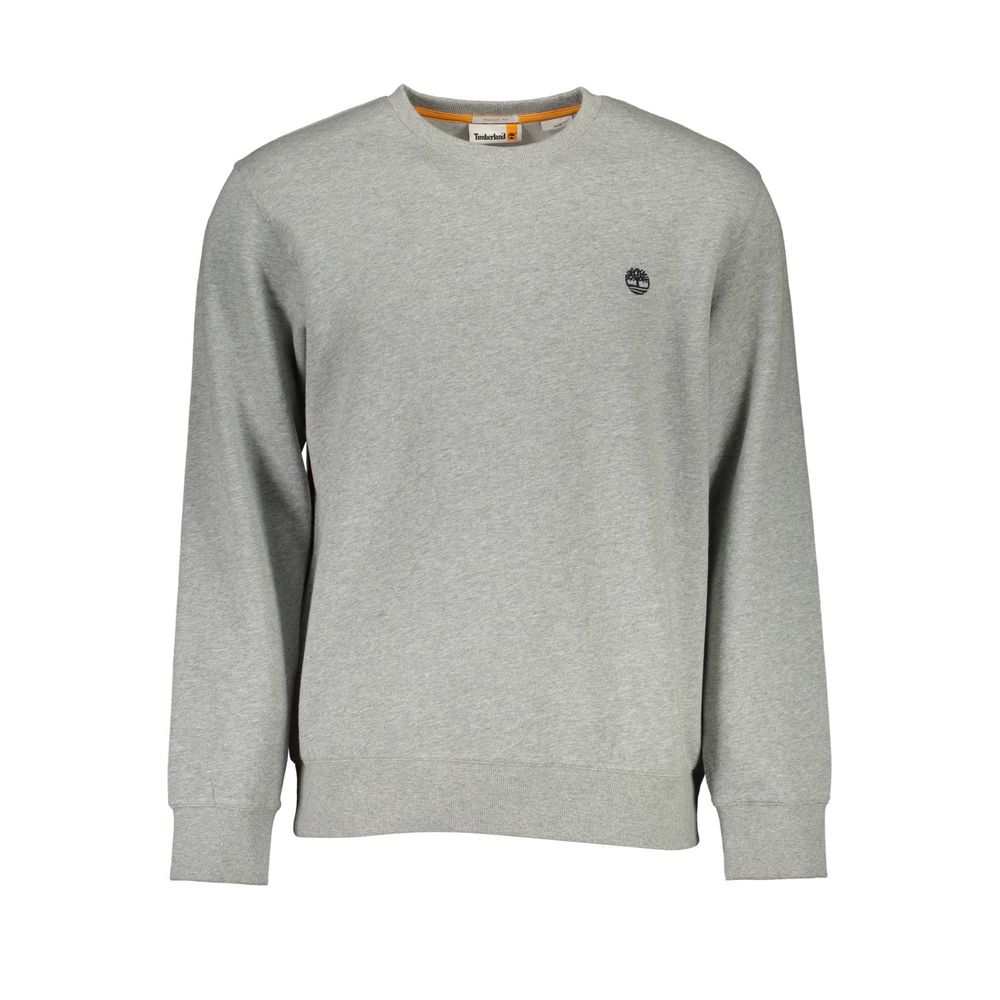 Timberland men's gray organic cotton sweatshirt with a relaxed fit and ribbed cuffs, casual and comfortable for everyday wear.