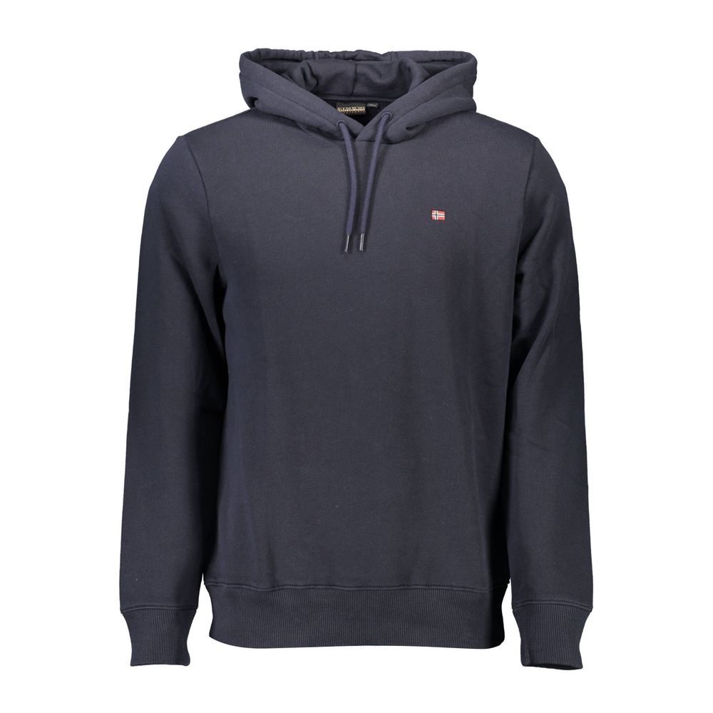 Blue cotton men's hoodie by Napapijri, featuring a comfortable fit and casual style, shown on a plain background.