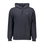 Blue cotton men's hoodie by Napapijri, featuring a comfortable fit and casual style, shown on a plain background.