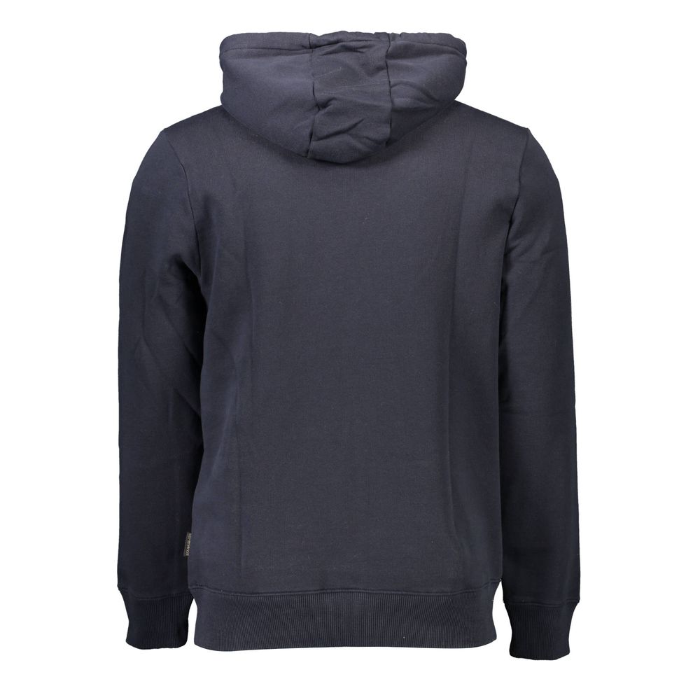 Blue cotton men's hoodie by Napapijri, featuring a relaxed fit and casual style, shown on a model.