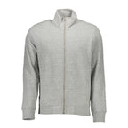 Superdry grey cotton men's sweatshirt with a classic crewneck and relaxed fit, displayed on a plain background.