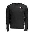 Black wool men's sweater by Napapijri featuring a classic crew neck and knit texture.