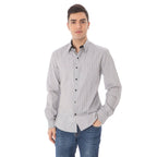White cotton men's shirt by Costume National, featuring a classic fit and button-down collar, shown on a plain background.
