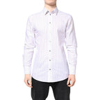 Dolce & Gabbana White Stripes Cotton GOLD Formal Dress Shirt Dolce & Gabbana