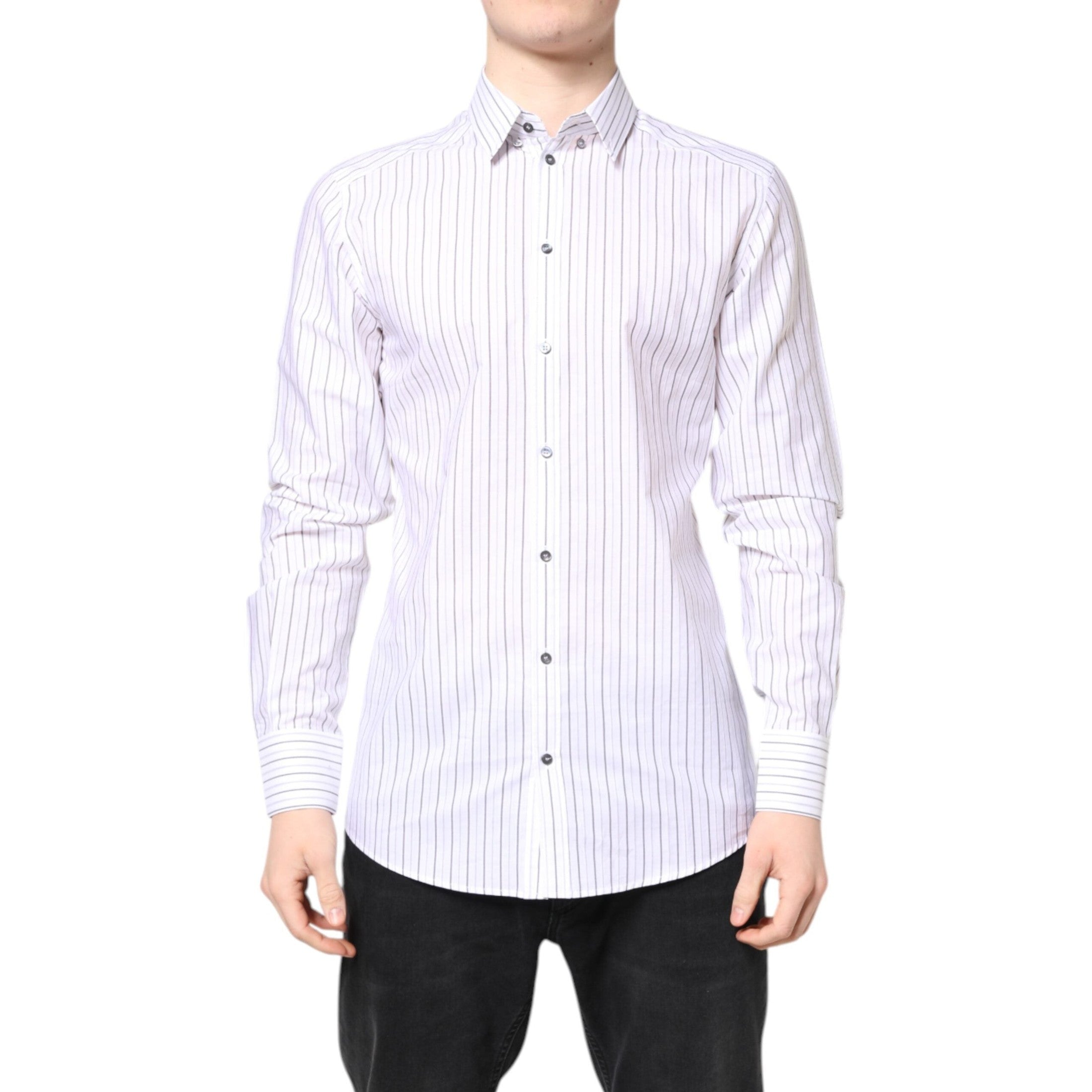 Dolce & Gabbana White Stripes Cotton GOLD Formal Dress Shirt Dolce & Gabbana