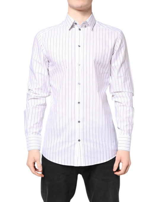 Dolce & Gabbana White Stripes Cotton GOLD Formal Dress Shirt Dolce & Gabbana