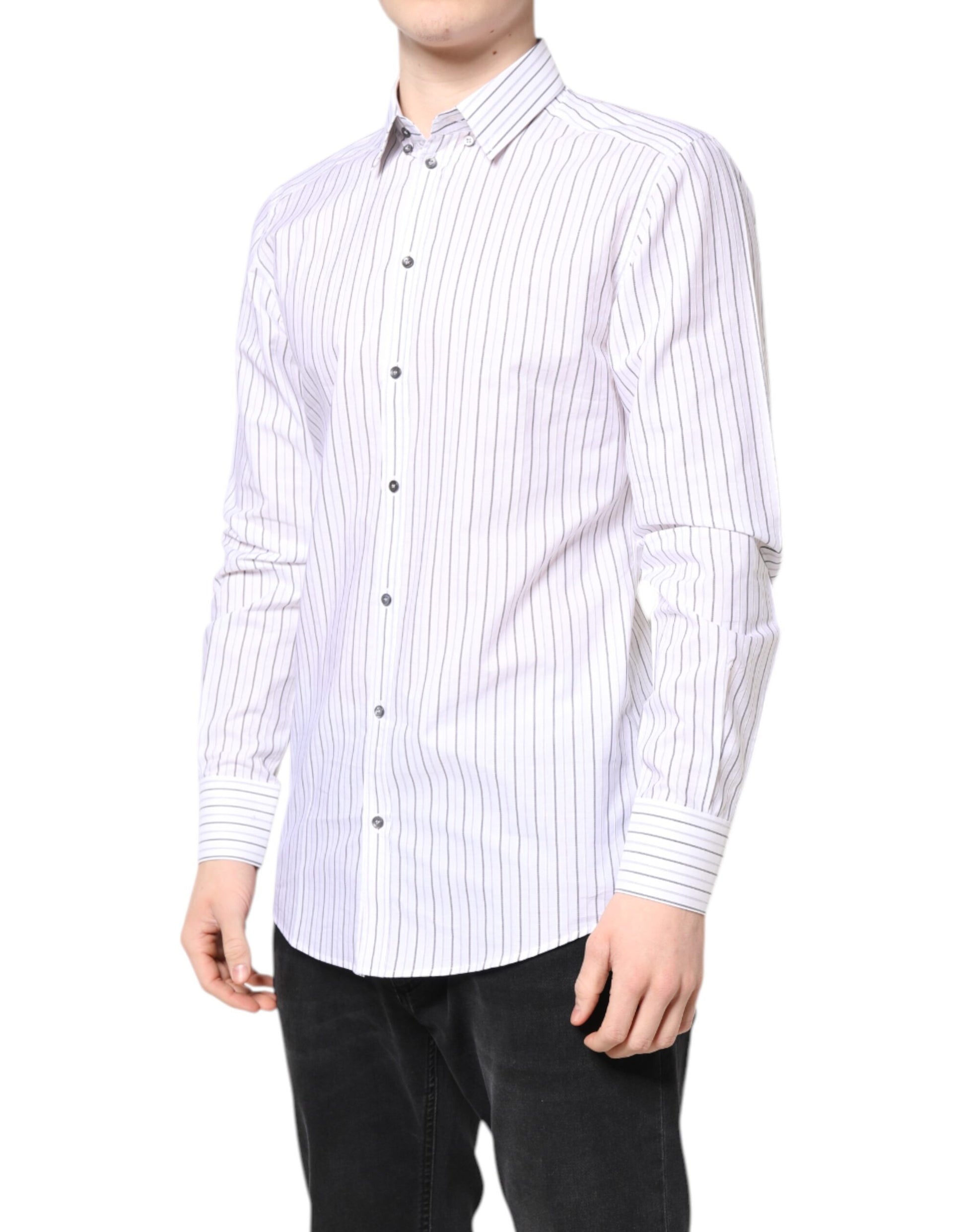 Dolce & Gabbana White Stripes Cotton GOLD Formal Dress Shirt Dolce & Gabbana