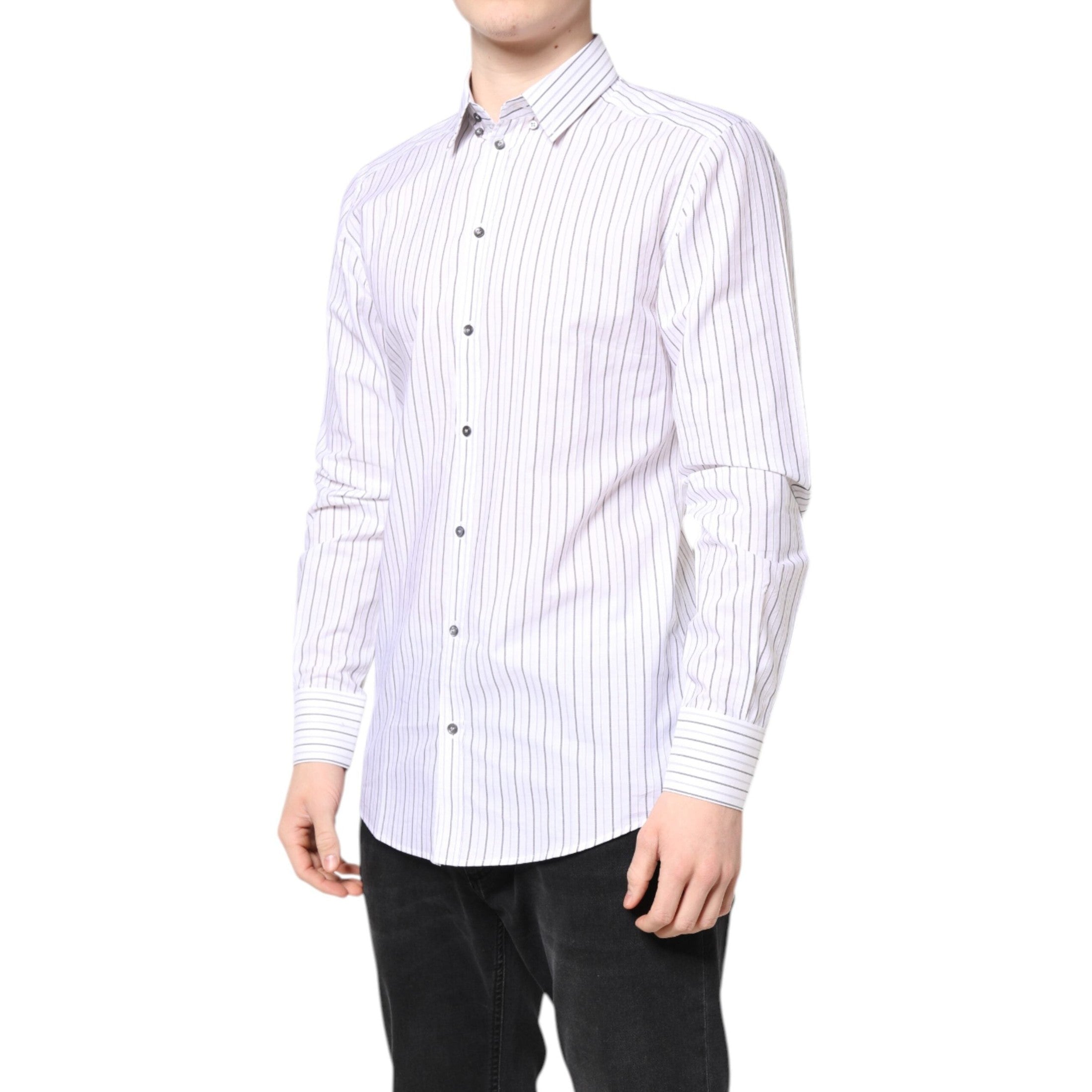 Dolce & Gabbana White Stripes Cotton GOLD Formal Dress Shirt Dolce & Gabbana