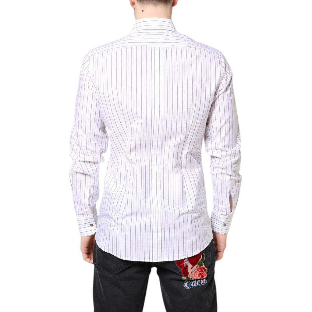 Dolce & Gabbana White Stripes Cotton GOLD Formal Dress Shirt Dolce & Gabbana