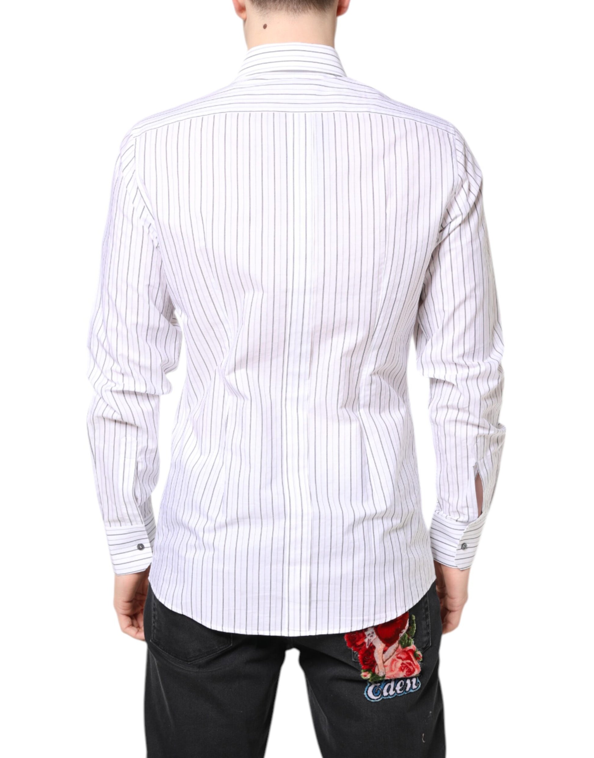 Dolce & Gabbana White Stripes Cotton GOLD Formal Dress Shirt Dolce & Gabbana