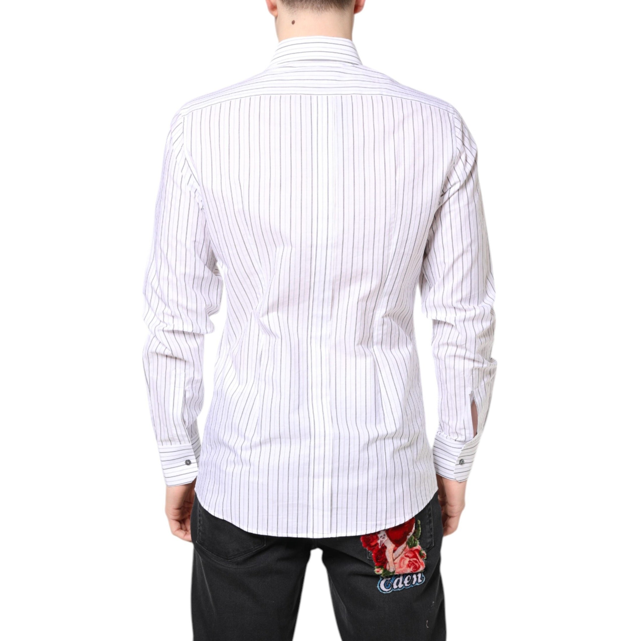 Dolce & Gabbana White Stripes Cotton GOLD Formal Dress Shirt Dolce & Gabbana