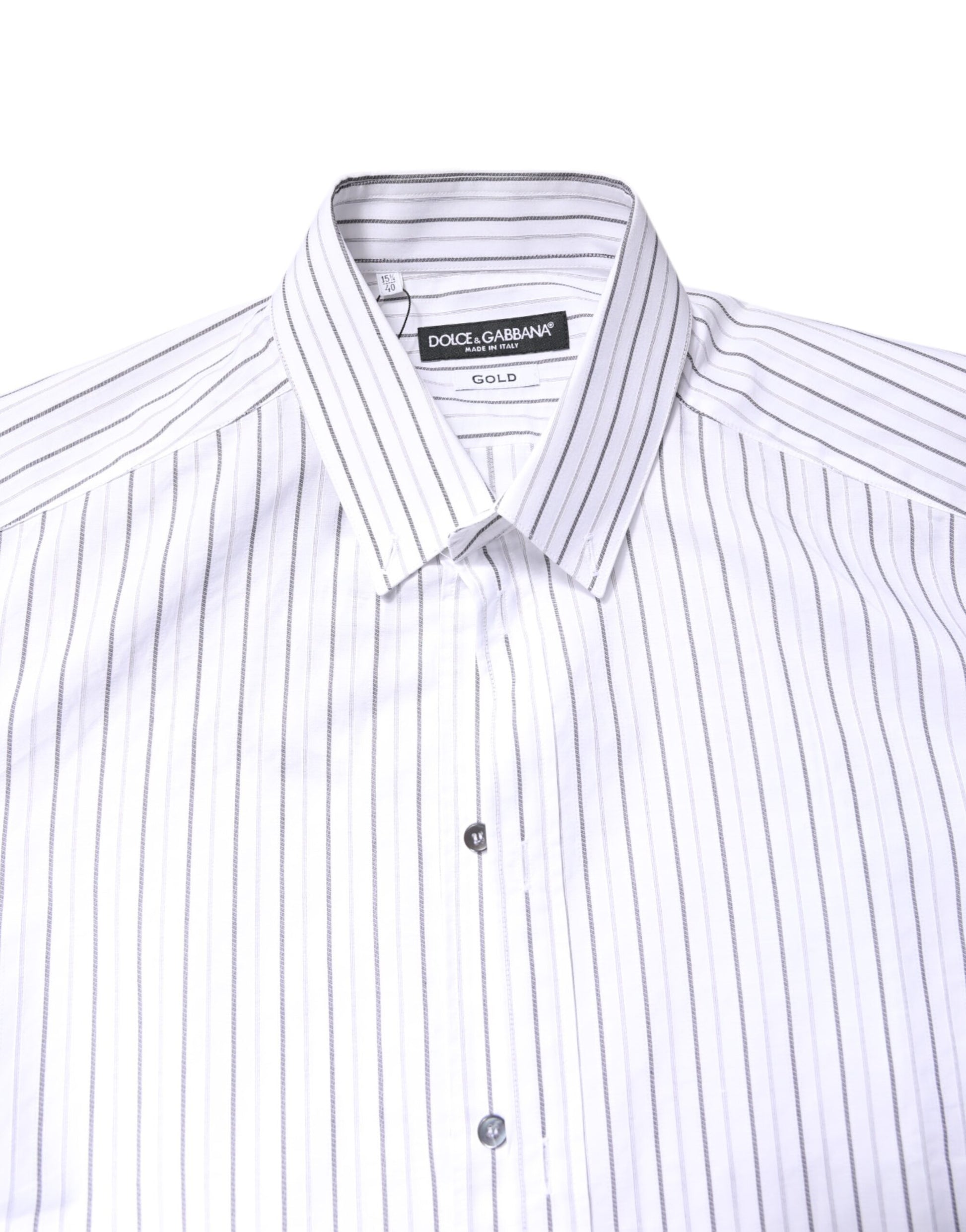 Dolce & Gabbana White Stripes Cotton GOLD Formal Dress Shirt Dolce & Gabbana