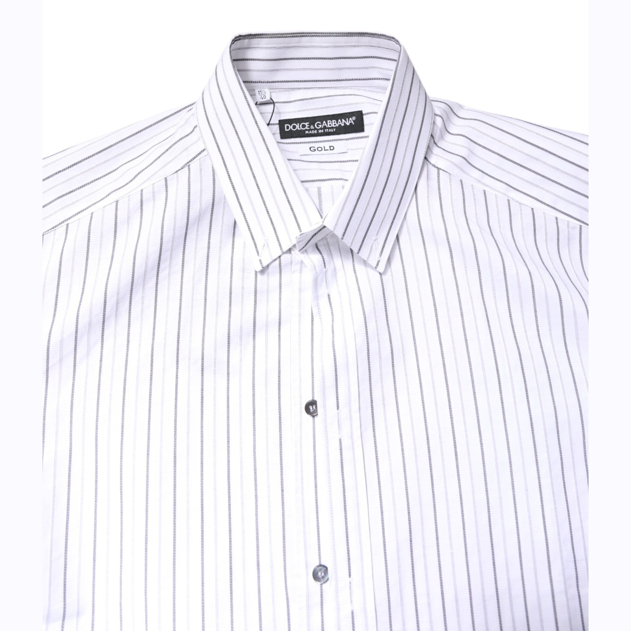 Dolce & Gabbana White Stripes Cotton GOLD Formal Dress Shirt Dolce & Gabbana