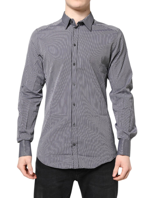 Dolce & Gabbana Black White Striped GOLD Formal Dress Shirt Dolce & Gabbana