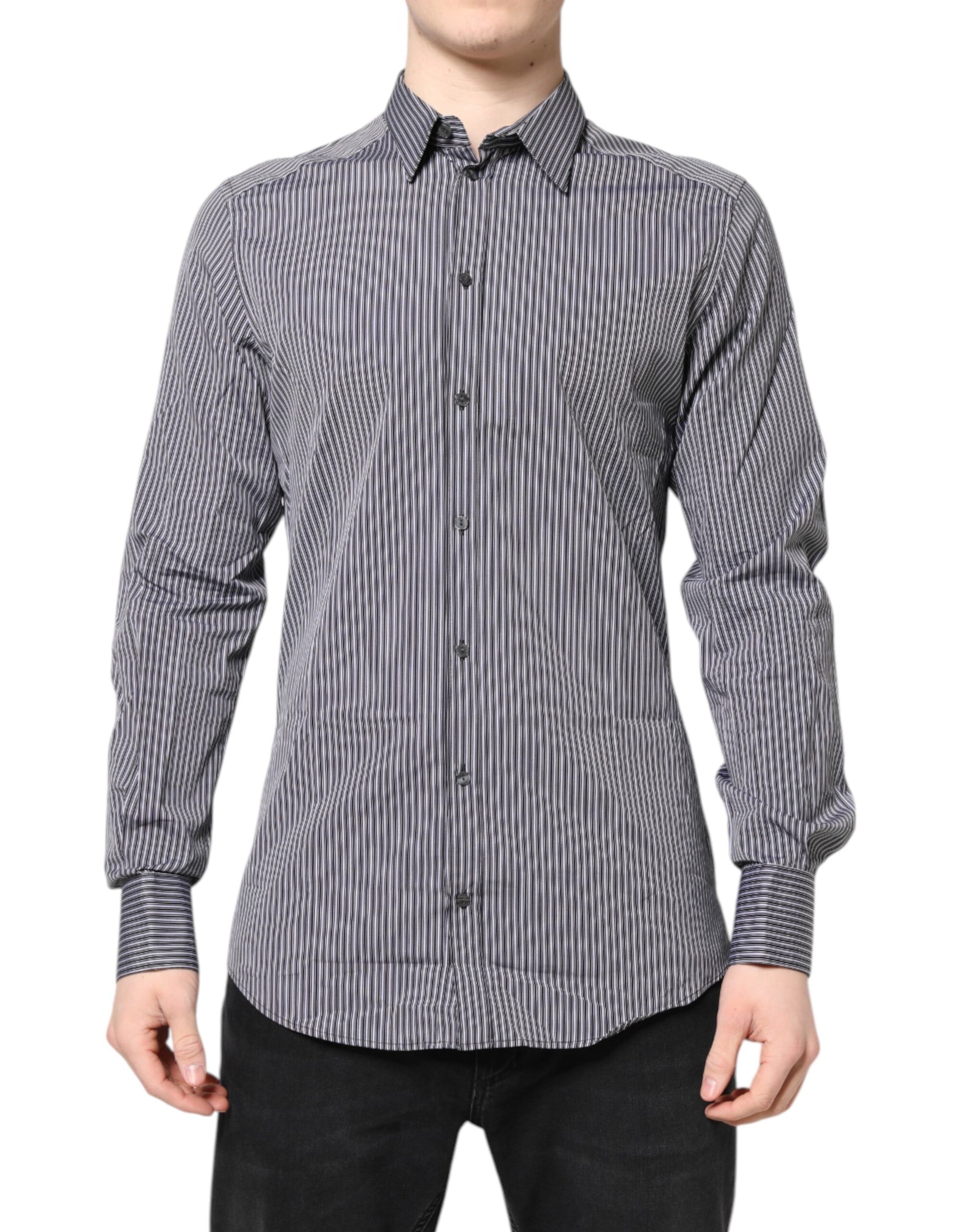 Dolce & Gabbana Black White Striped GOLD Formal Dress Shirt Dolce & Gabbana