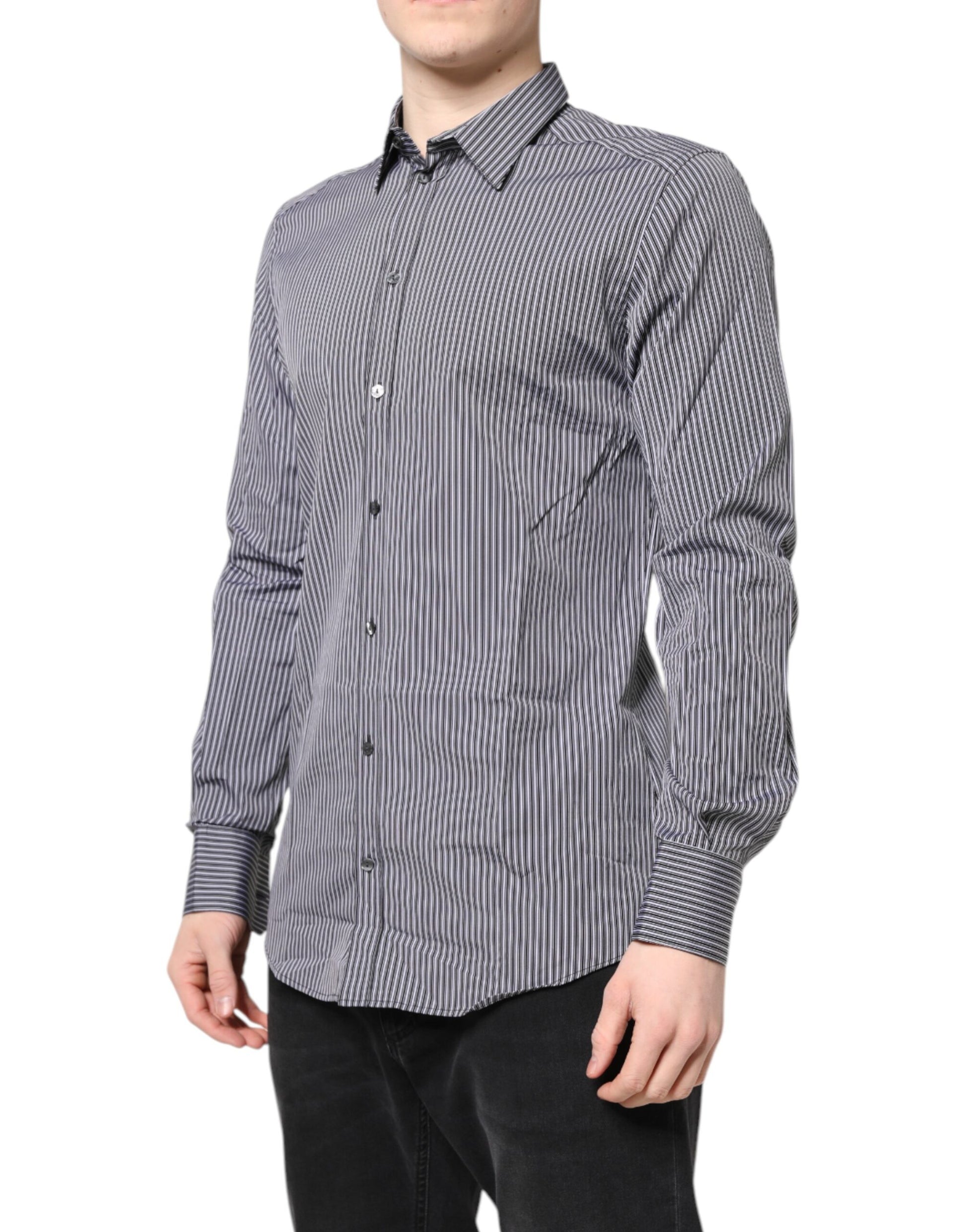 Dolce & Gabbana Black White Striped GOLD Formal Dress Shirt Dolce & Gabbana
