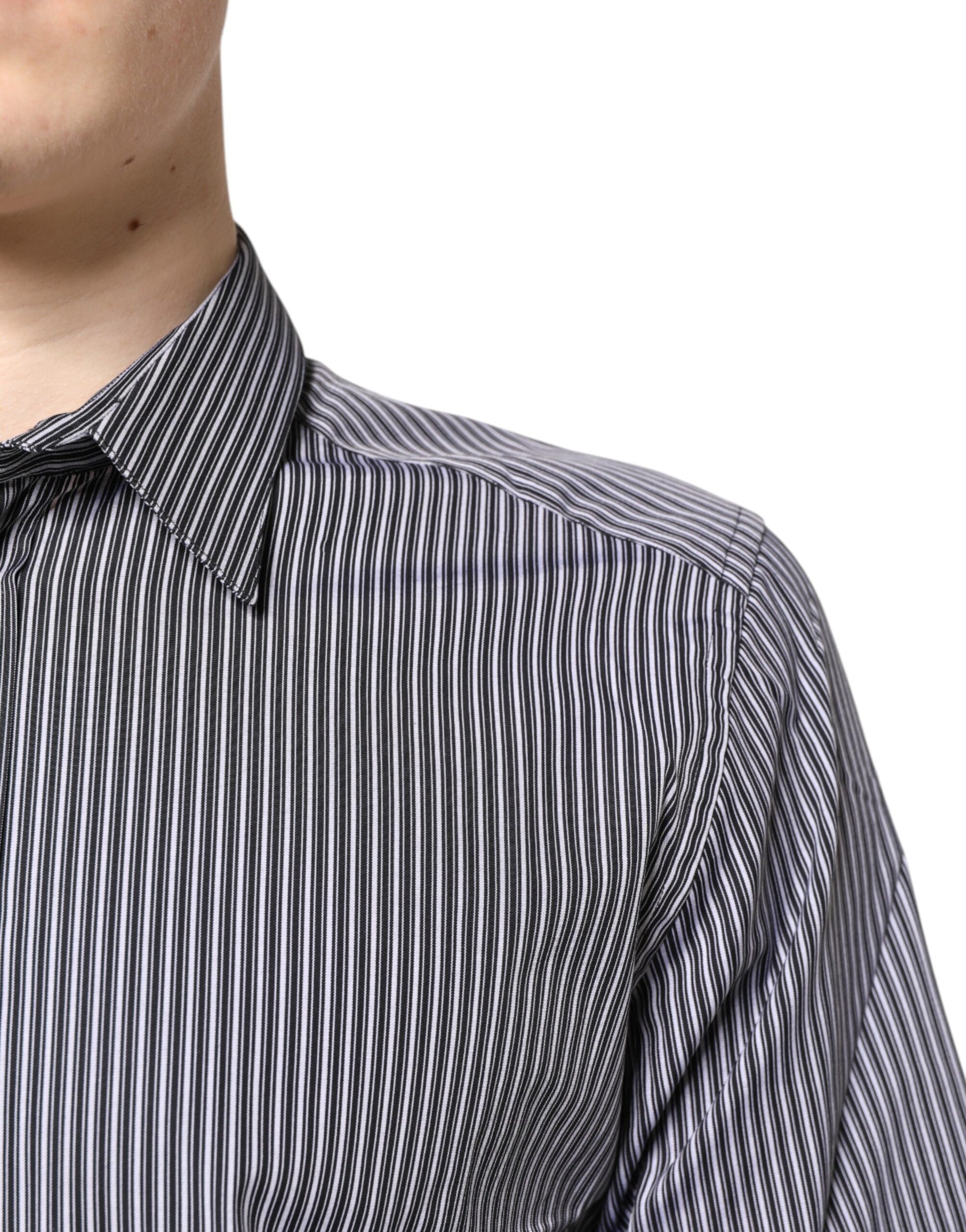 Dolce & Gabbana Black White Striped GOLD Formal Dress Shirt Dolce & Gabbana