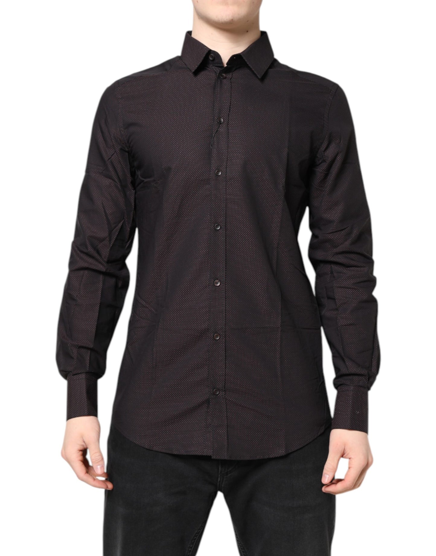 Dolce & Gabbana Maroon Jacquard Cotton GOLD Men Dress Shirt Dolce & Gabbana