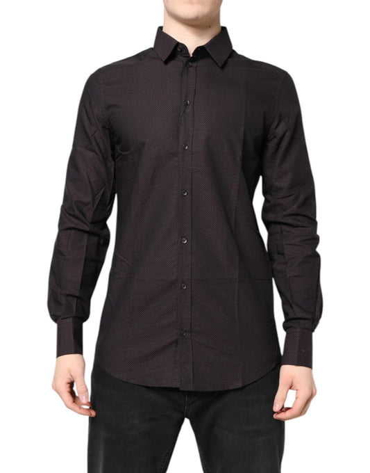Dolce & Gabbana Maroon Jacquard Cotton GOLD Men Dress Shirt Dolce & Gabbana