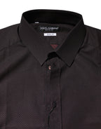 Dolce & Gabbana Maroon Jacquard Cotton GOLD Men Dress Shirt