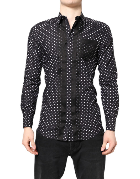 Dolce & Gabbana Black Polka Dot Long Sleeves Gold Formal Shirt Dolce & Gabbana