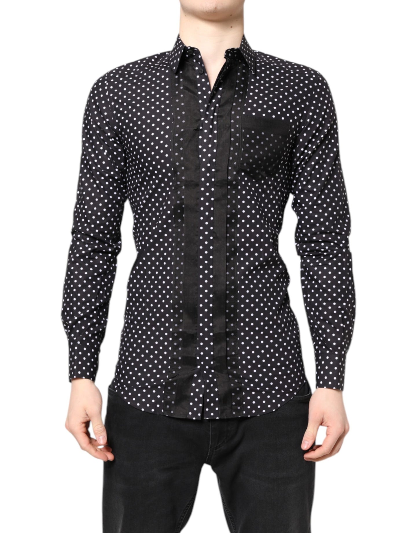 Dolce & Gabbana Black Polka Dot Long Sleeves Gold Formal Shirt Dolce & Gabbana