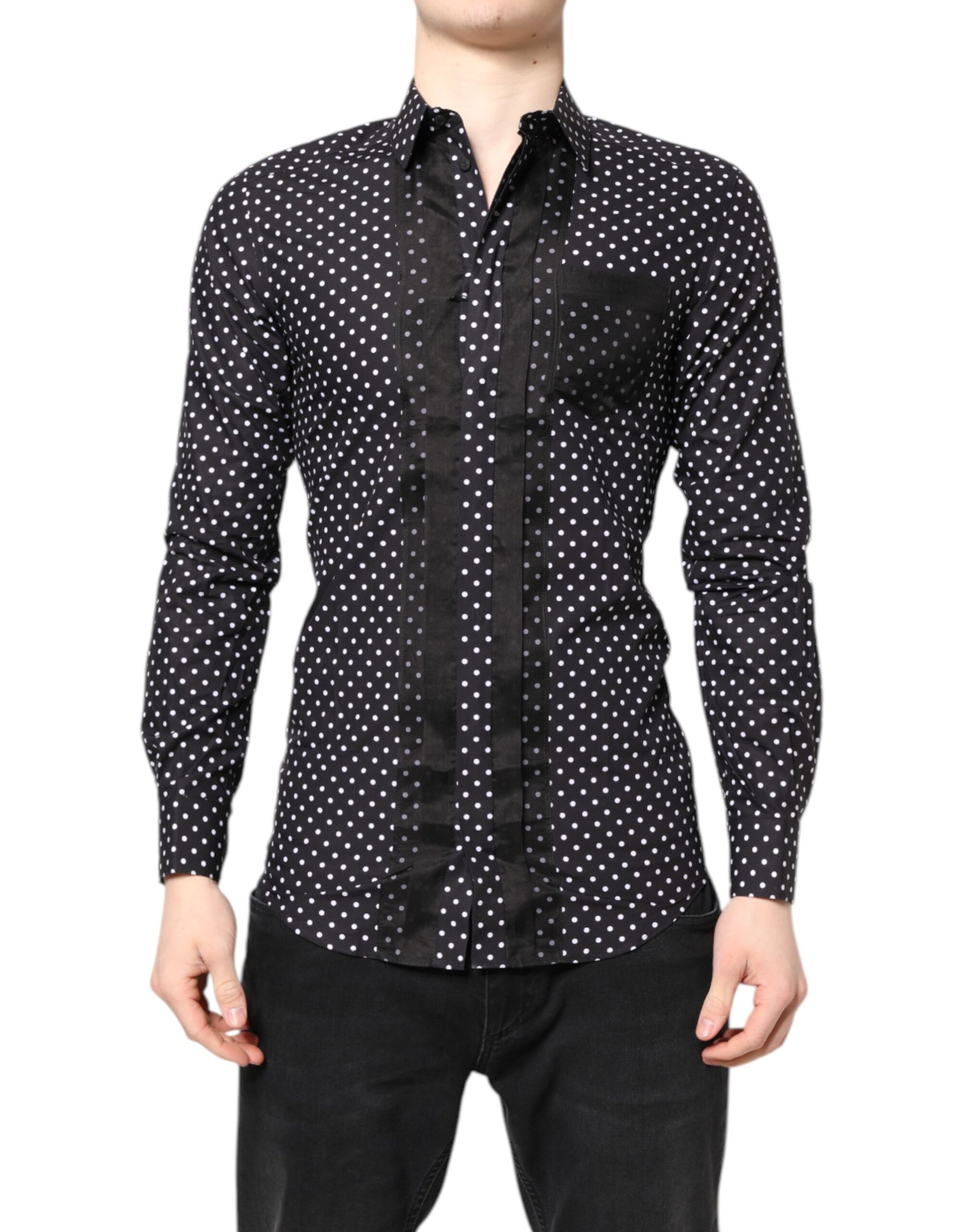 Dolce & Gabbana Black Polka Dot Long Sleeves Gold Formal Shirt Dolce & Gabbana