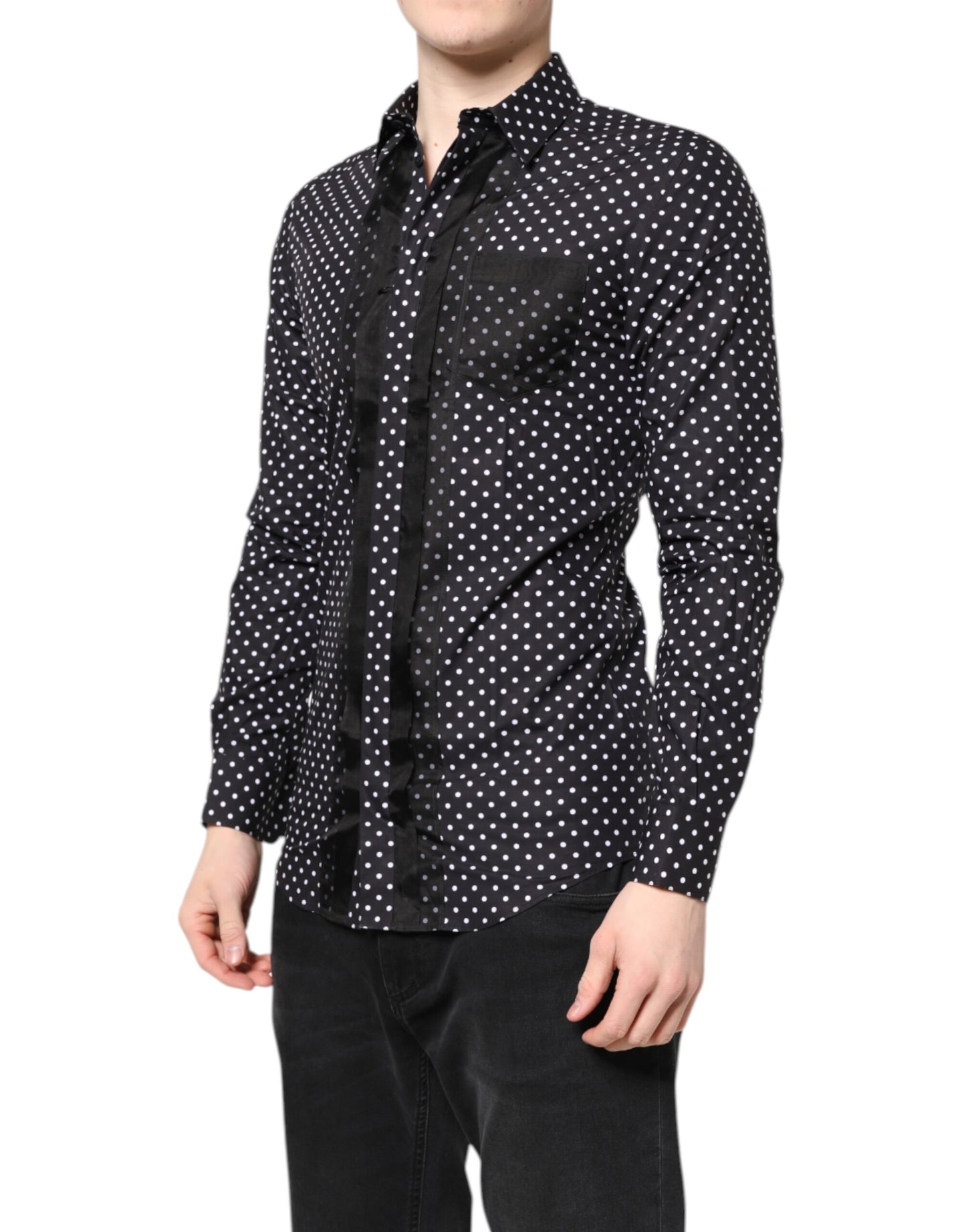 Dolce & Gabbana Black Polka Dot Long Sleeves Gold Formal Shirt Dolce & Gabbana