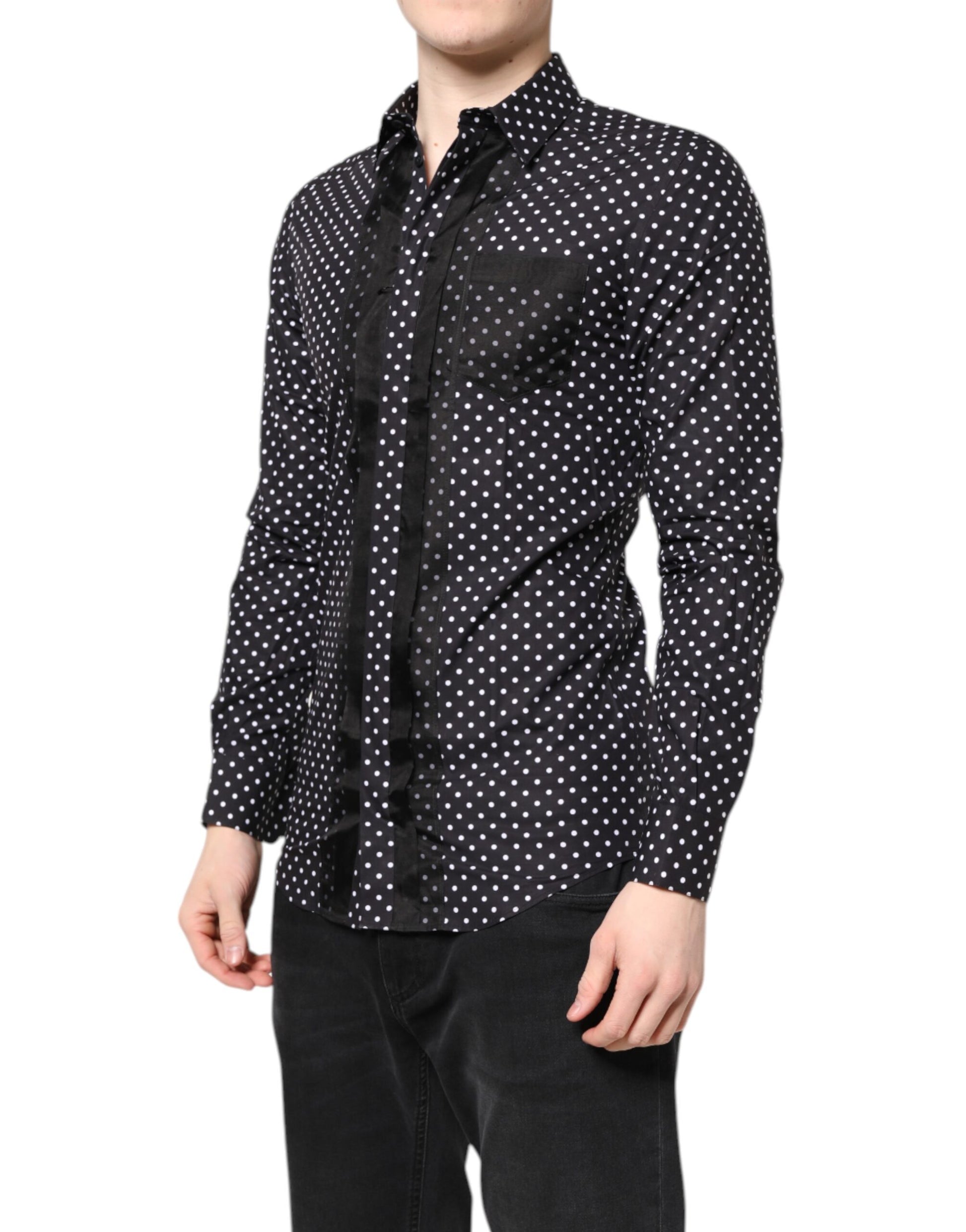 Dolce & Gabbana Black Polka Dot Long Sleeves Gold Formal Shirt Dolce & Gabbana