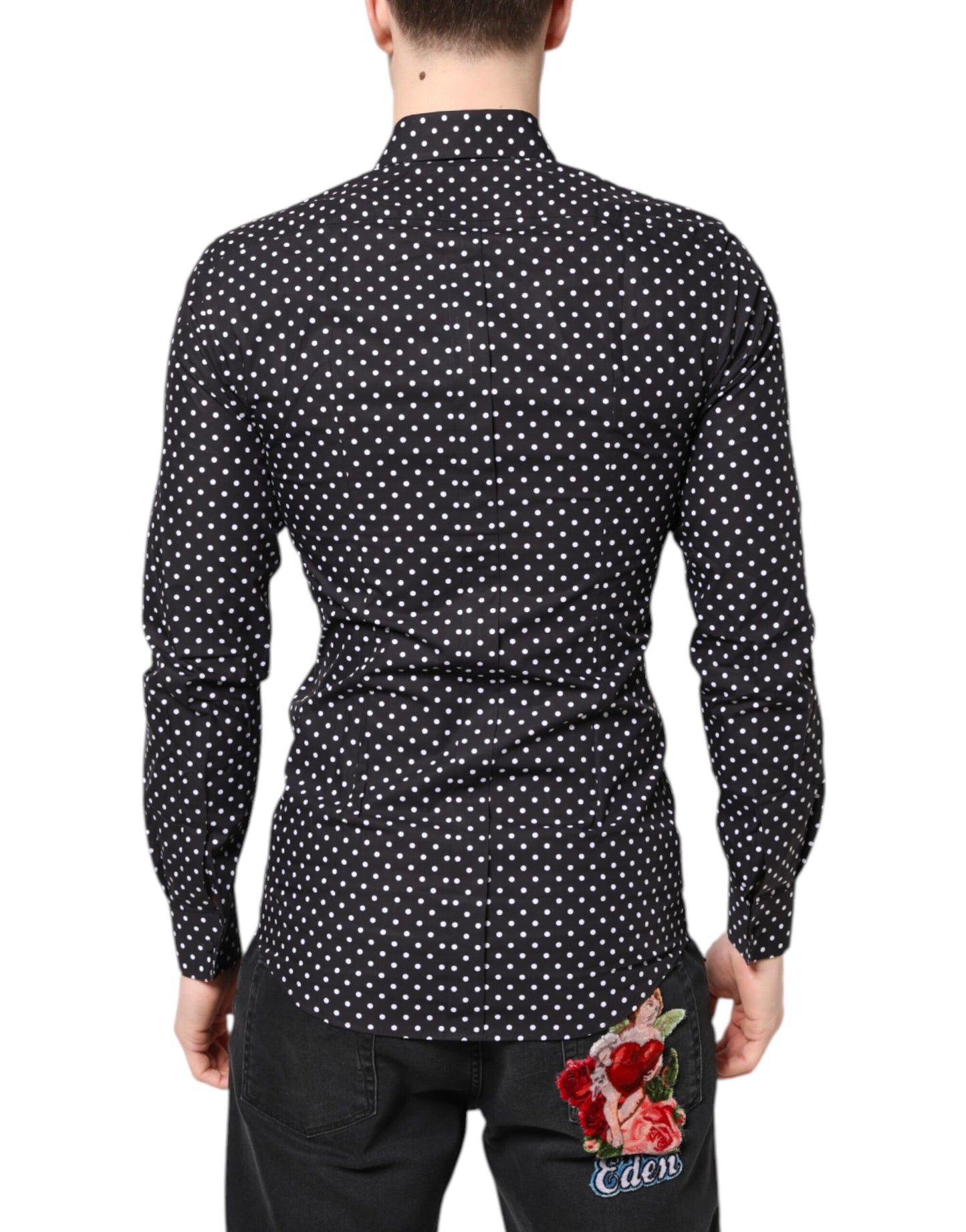 Dolce & Gabbana Black Polka Dot Long Sleeves Gold Formal Shirt Dolce & Gabbana