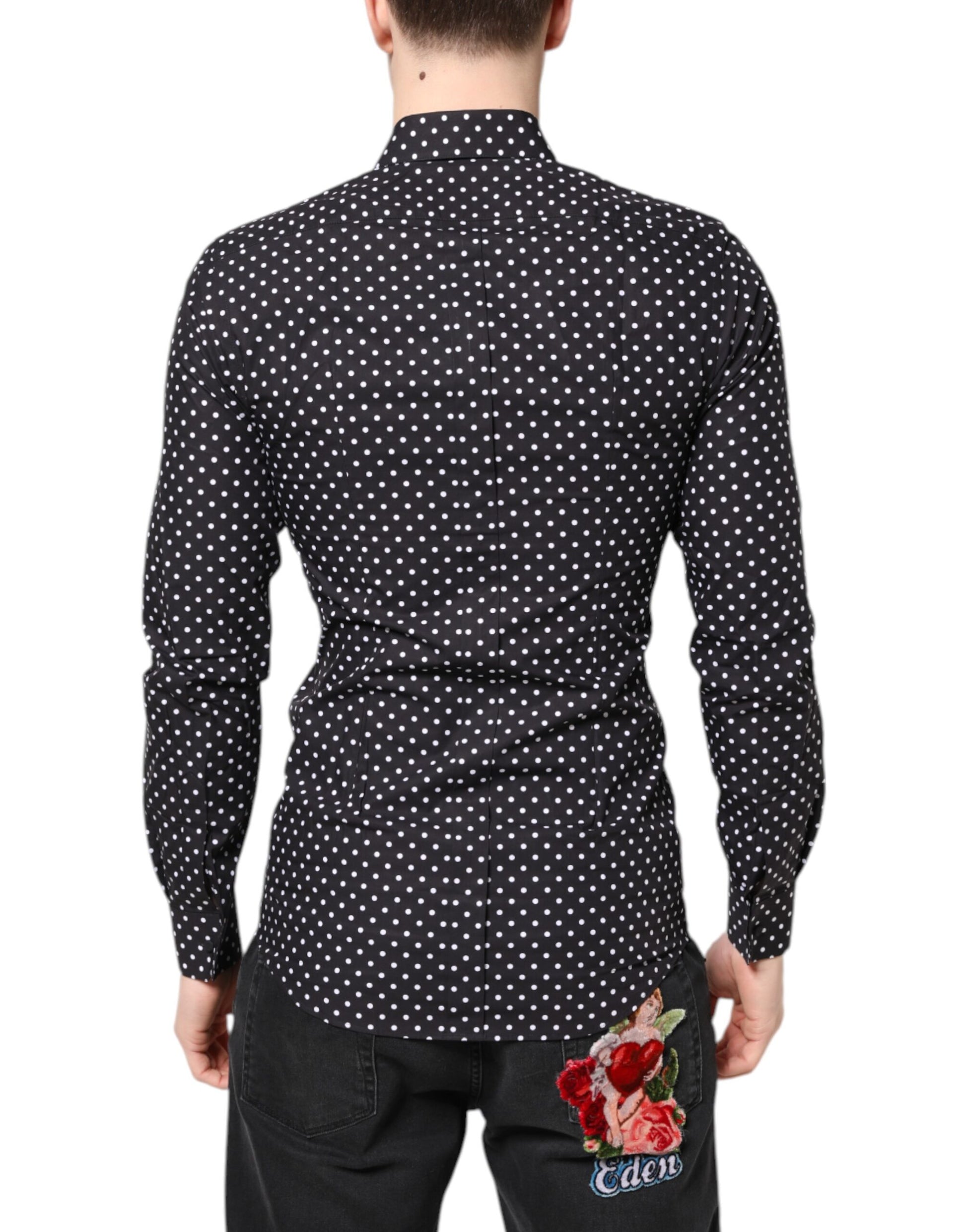 Dolce & Gabbana Black Polka Dot Long Sleeves Gold Formal Shirt Dolce & Gabbana