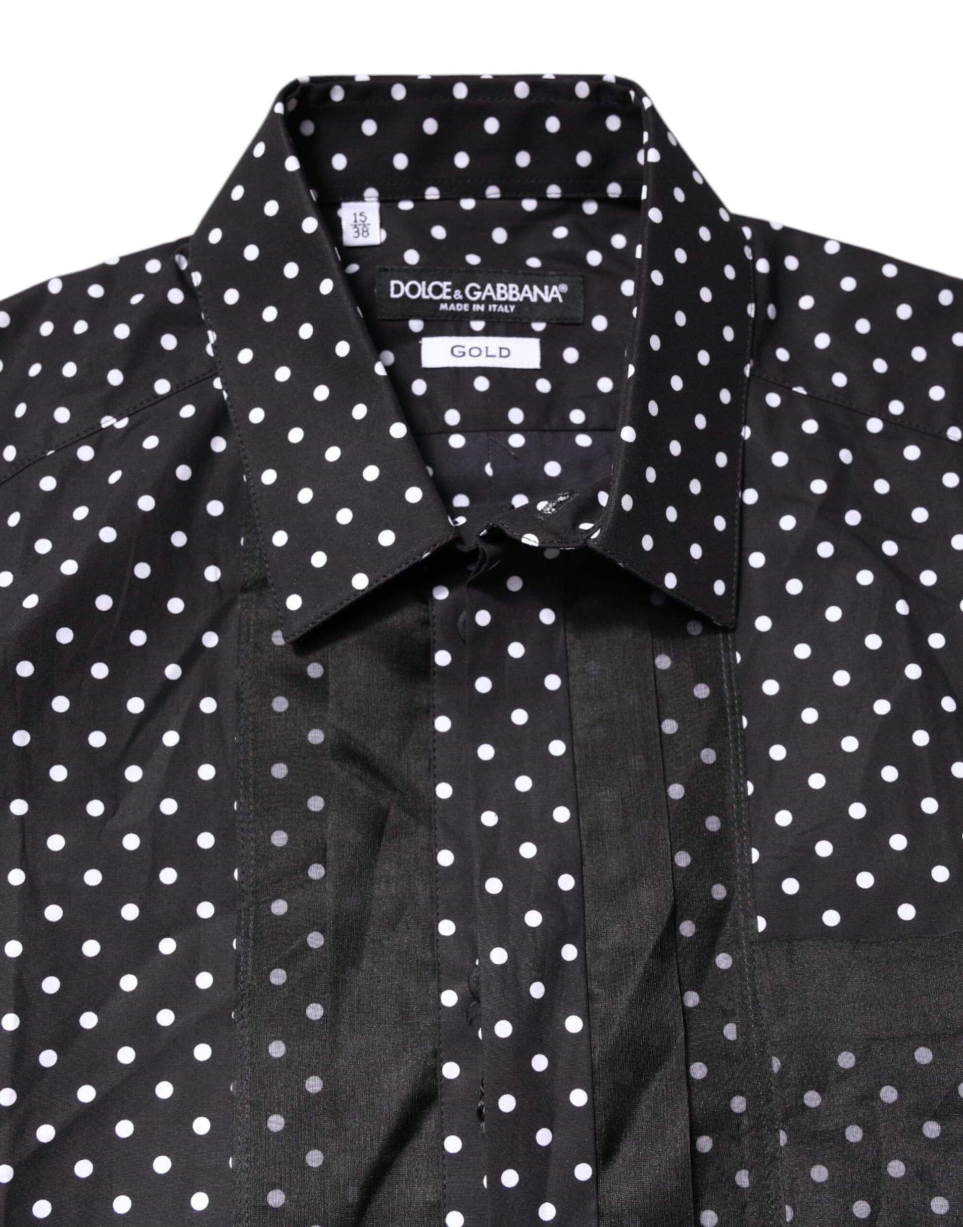 Dolce & Gabbana Black Polka Dot Long Sleeves Gold Formal Shirt Dolce & Gabbana