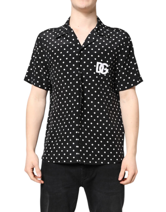 Dolce & Gabbana Black Polka Dot Short Sleeves Casual Shirt Dolce & Gabbana
