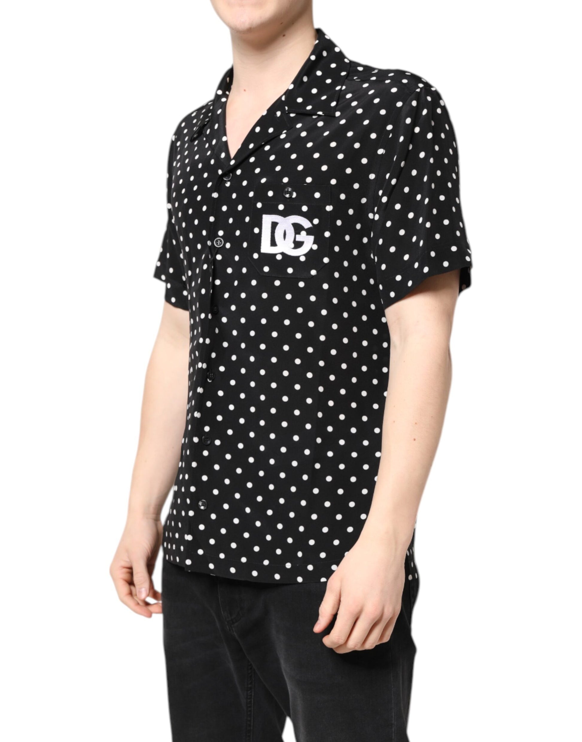Dolce & Gabbana Black Polka Dot Short Sleeves Casual Shirt Dolce & Gabbana