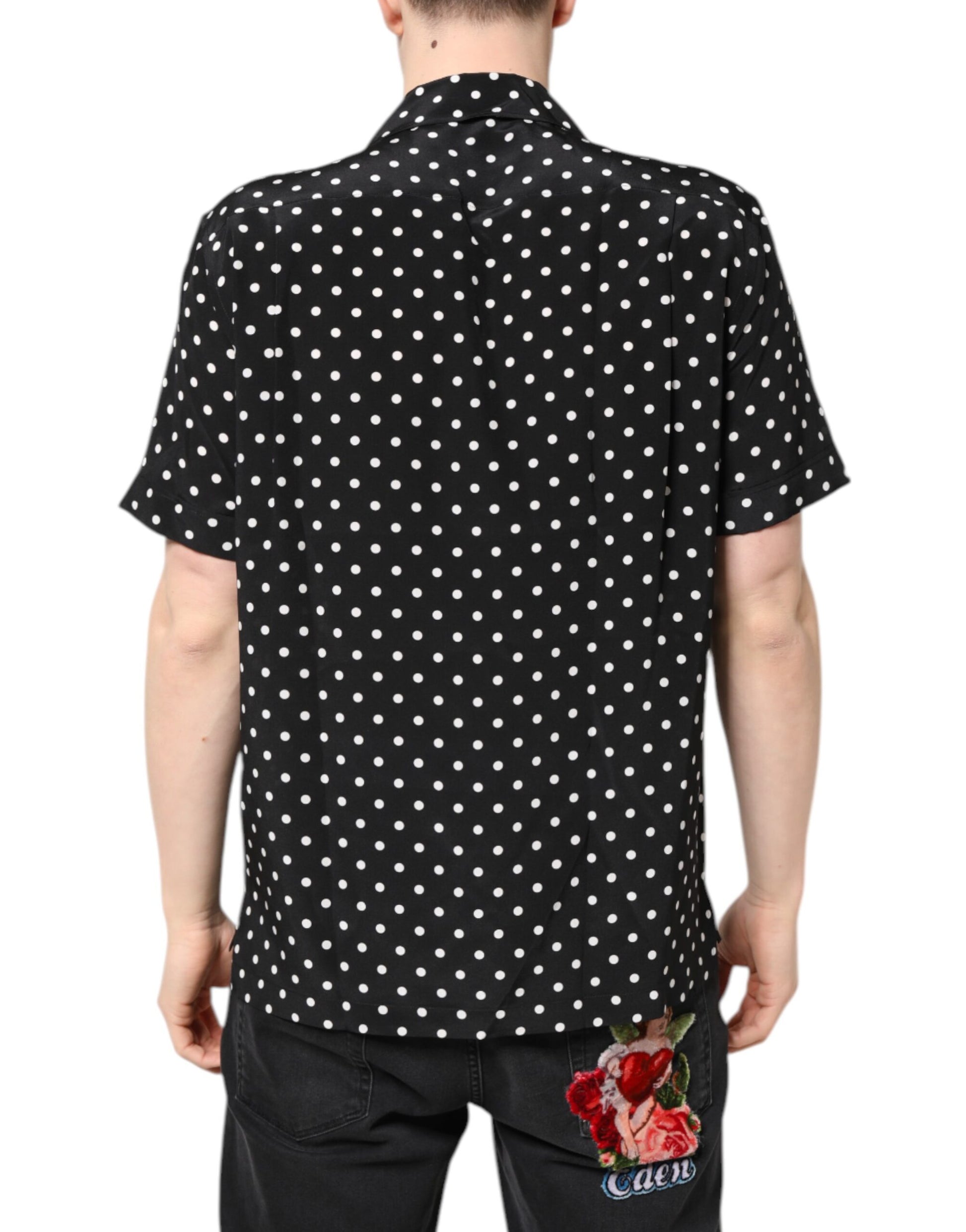 Dolce & Gabbana Black Polka Dot Short Sleeves Casual Shirt Dolce & Gabbana