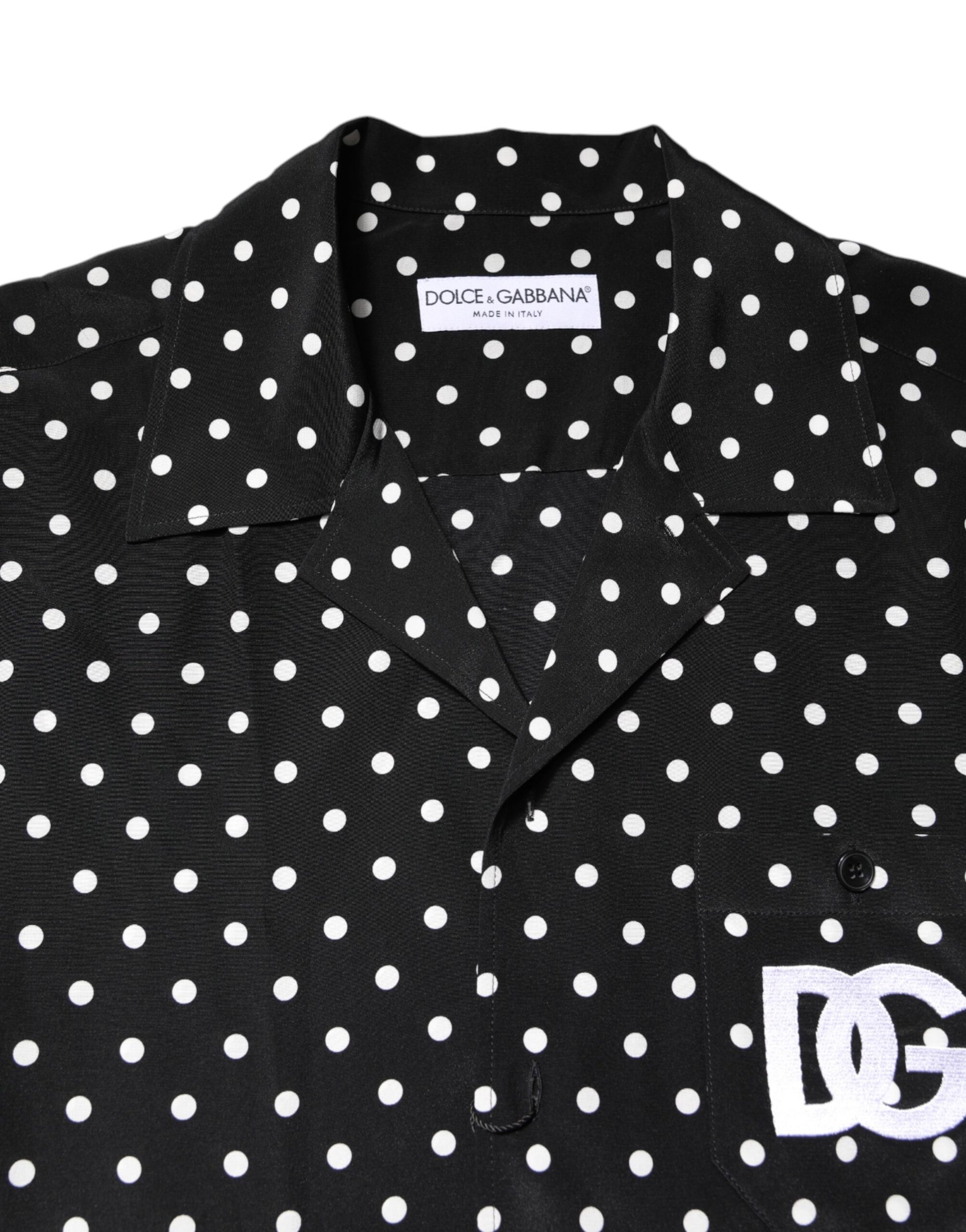 Dolce & Gabbana Black Polka Dot Short Sleeves Casual Shirt Dolce & Gabbana