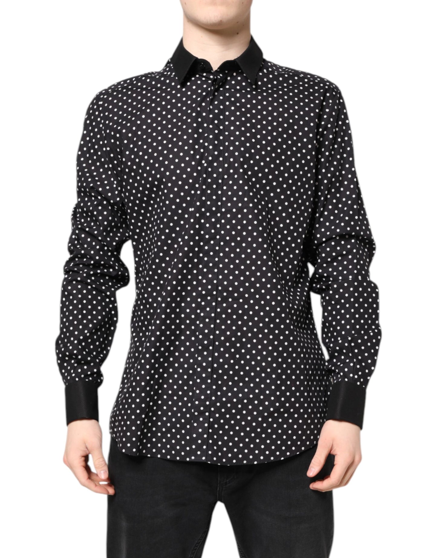 Dolce & Gabbana Black Polka Dot Cotton Formal Dress Shirt Dolce & Gabbana