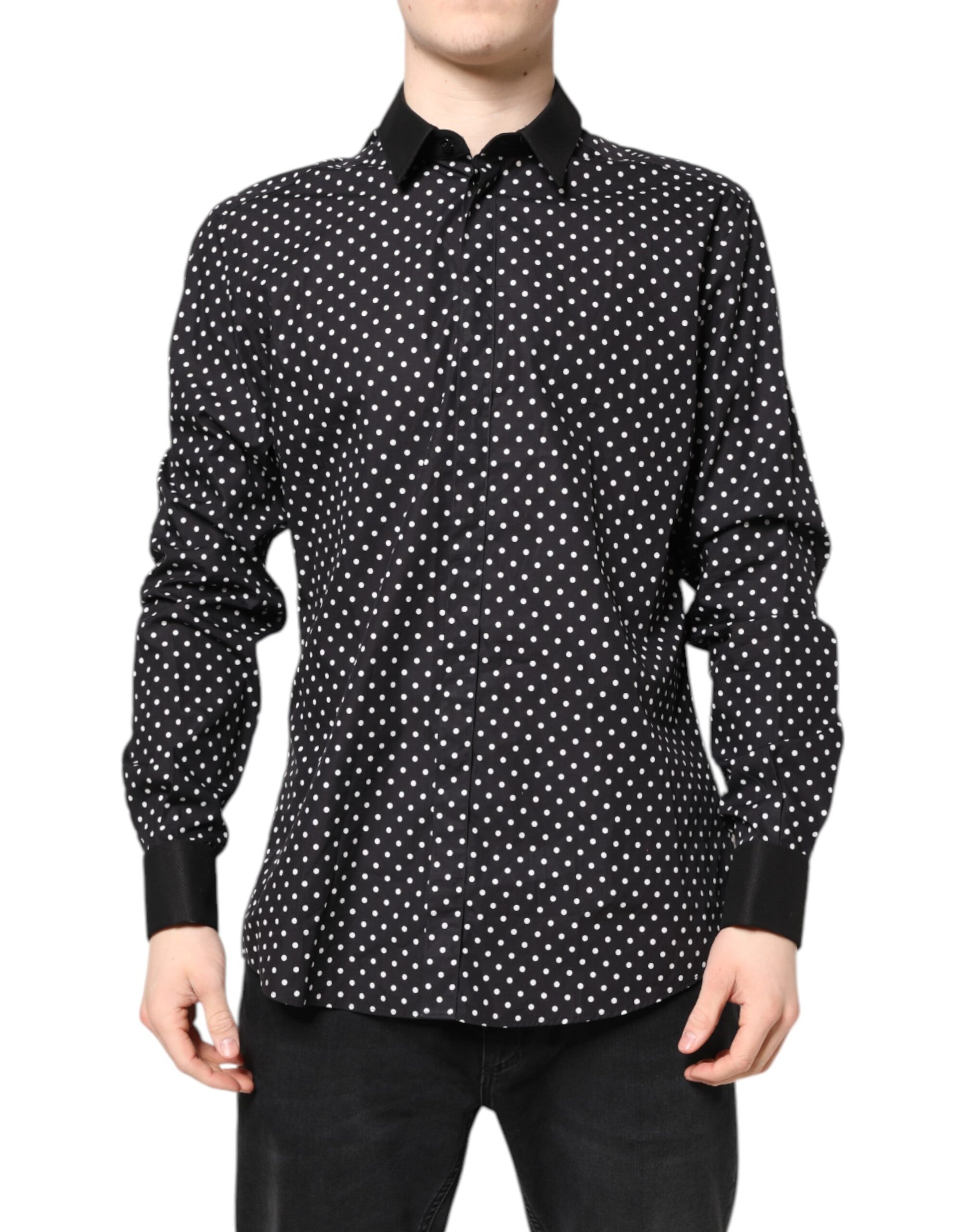 Dolce & Gabbana Black Polka Dot Cotton Formal Dress Shirt Dolce & Gabbana