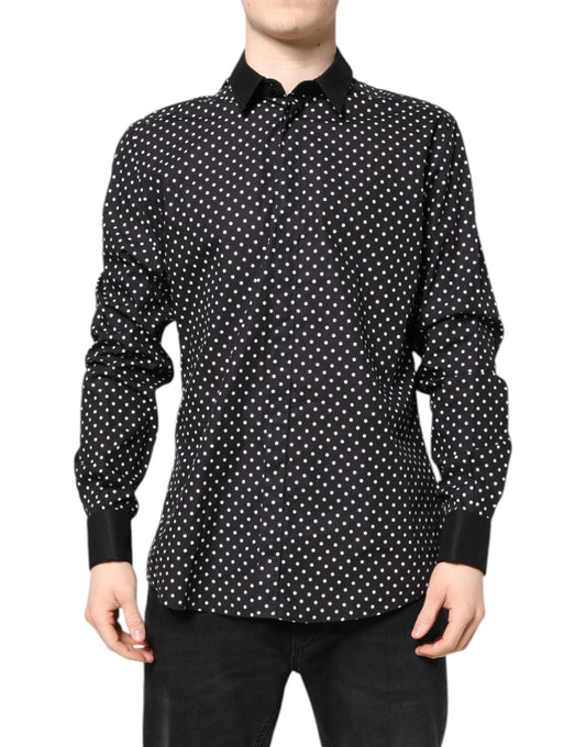 Dolce & Gabbana Black Polka Dot Cotton Formal Dress Shirt Dolce & Gabbana