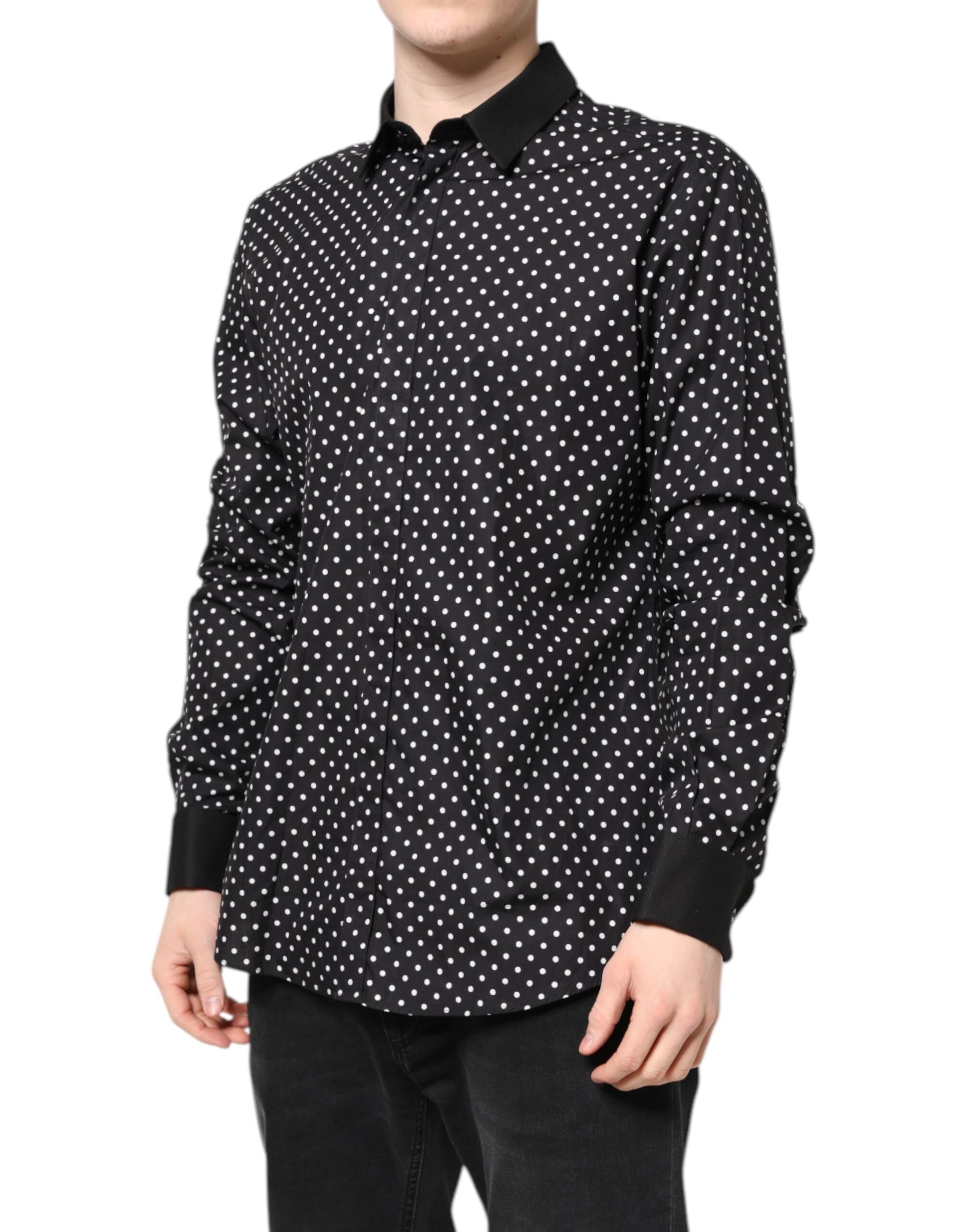Dolce & Gabbana Black Polka Dot Cotton Formal Dress Shirt Dolce & Gabbana