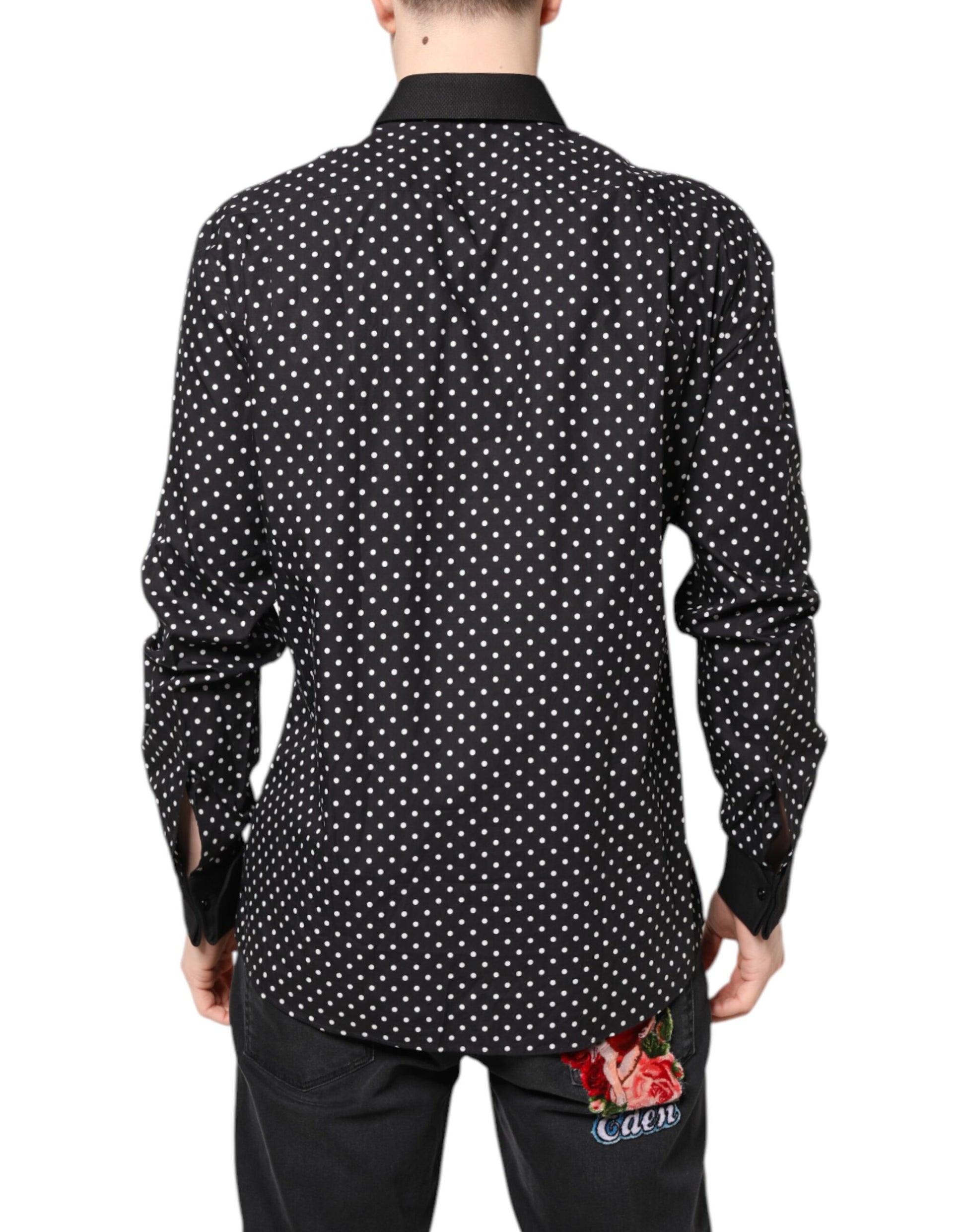 Dolce & Gabbana Black Polka Dot Cotton Formal Dress Shirt Dolce & Gabbana