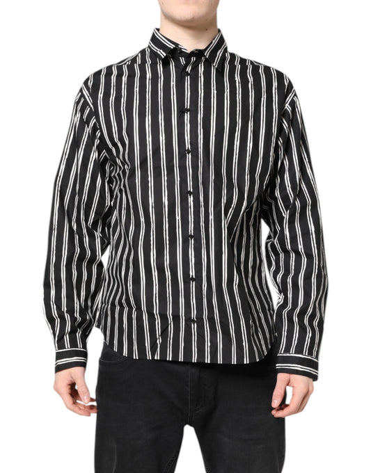 Dolce & Gabbana Black White Striped Cotton Dress Shirt Dolce & Gabbana