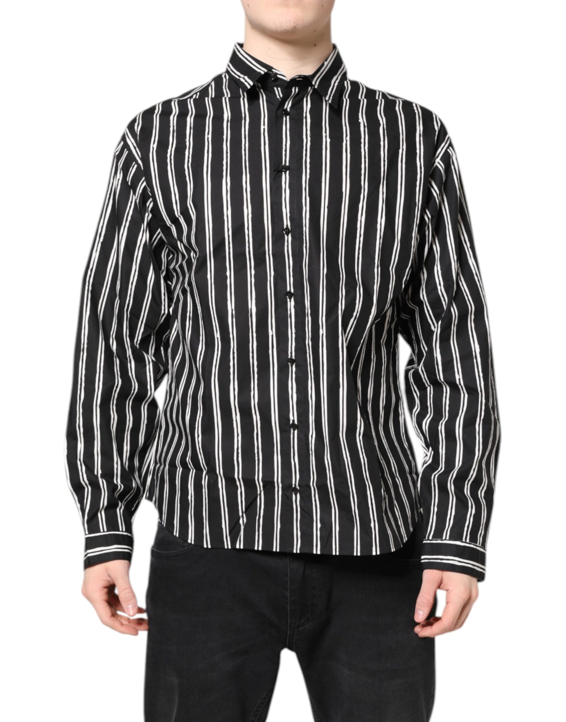 Dolce & Gabbana Black White Striped Cotton Dress Shirt Dolce & Gabbana