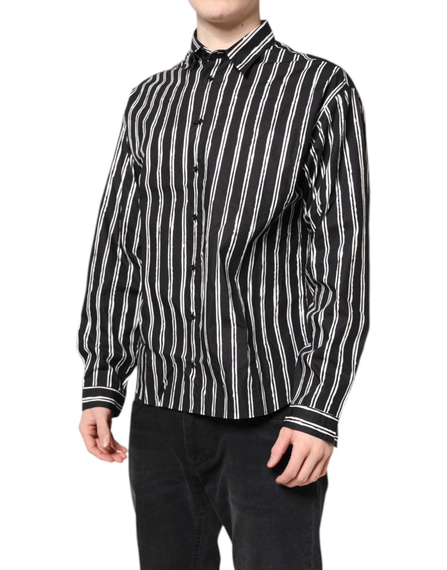 Dolce & Gabbana Black White Striped Cotton Dress Shirt Dolce & Gabbana