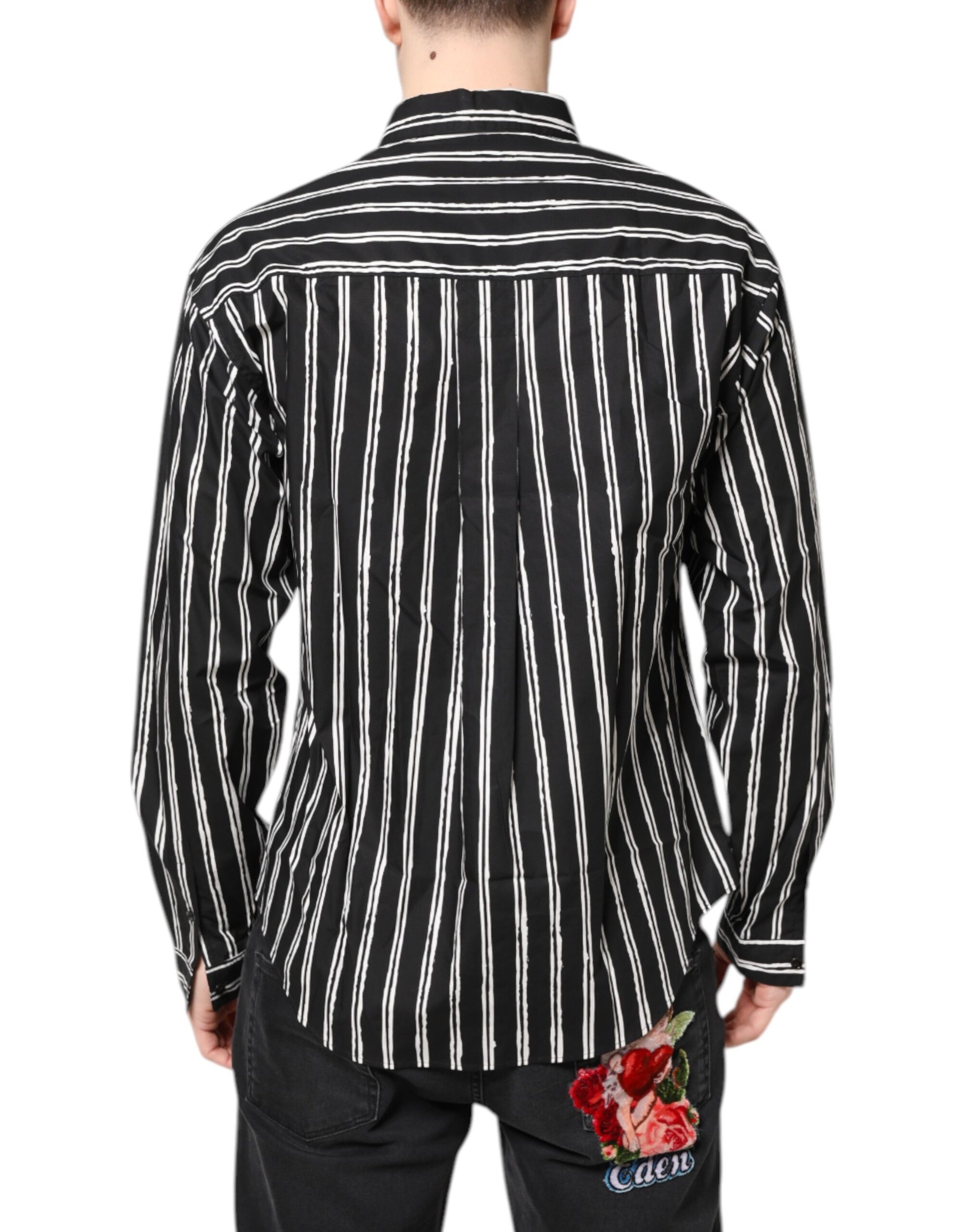 Dolce & Gabbana Black White Striped Cotton Dress Shirt Dolce & Gabbana