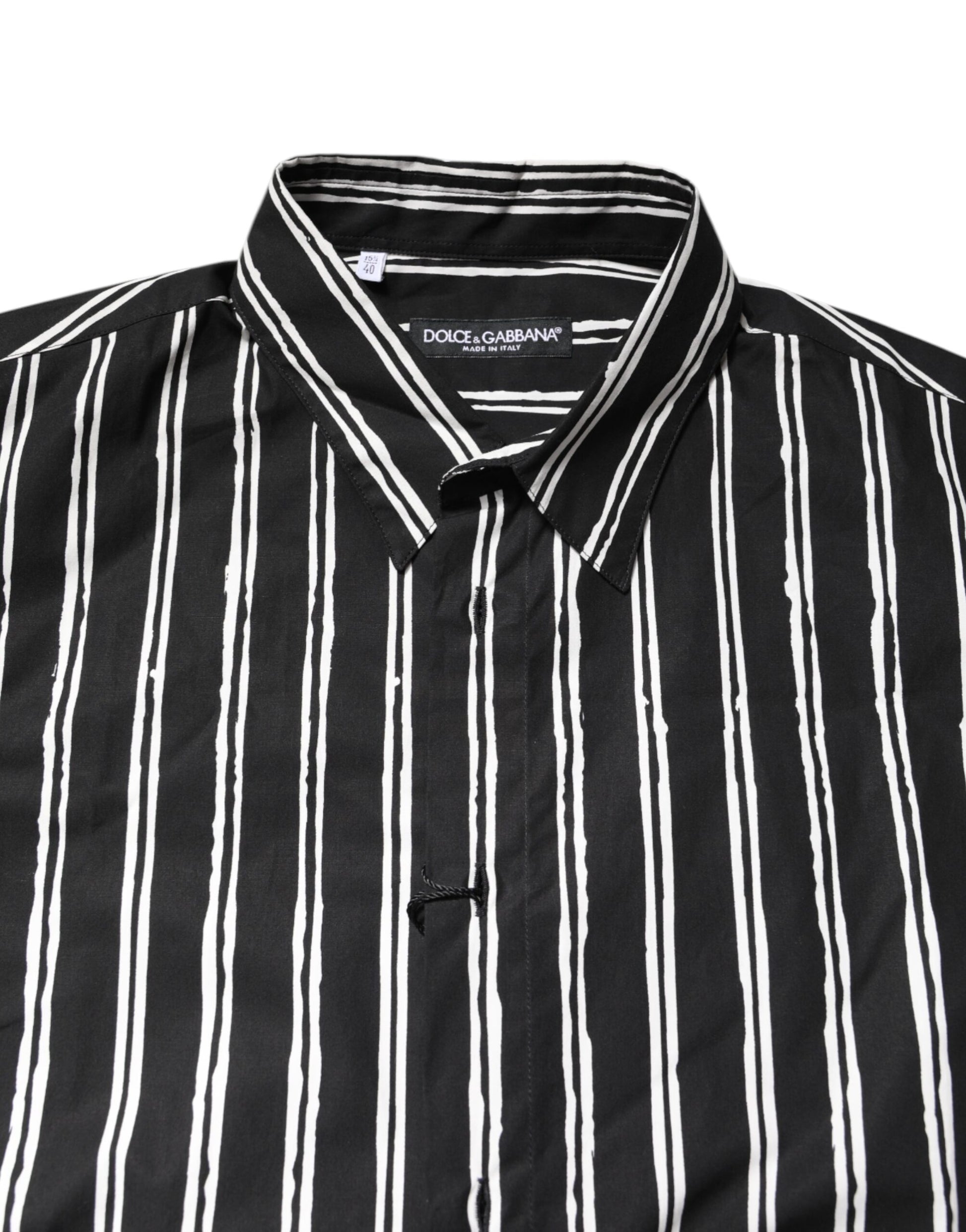 Dolce & Gabbana Black White Striped Cotton Dress Shirt Dolce & Gabbana