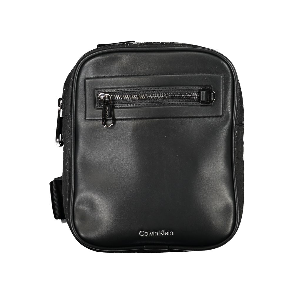 Black Calvin Klein polyester men's shoulder bag with adjustable strap and minimalist design, suitable for everyday use.